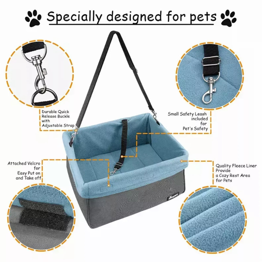 Elevated Dog Car Booster Seat with Safety Leash