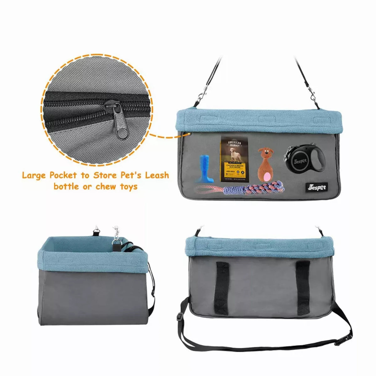Elevated Dog Car Booster Seat with Safety Leash
