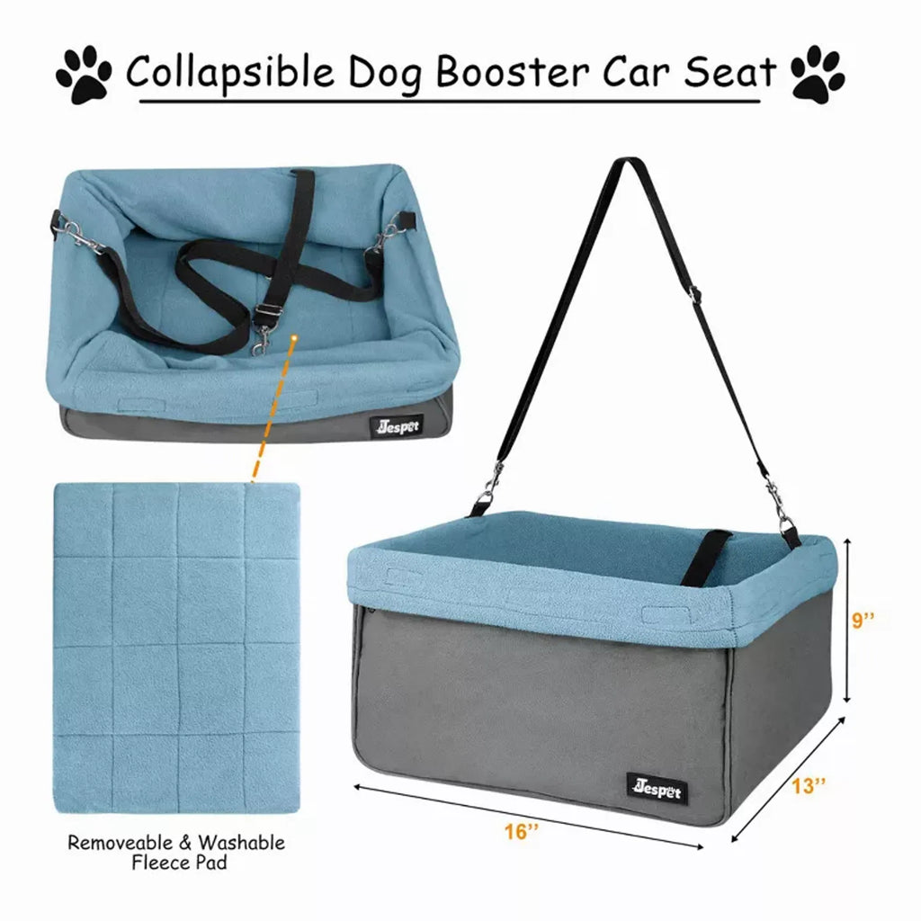 Elevated Dog Car Booster Seat with Safety Leash