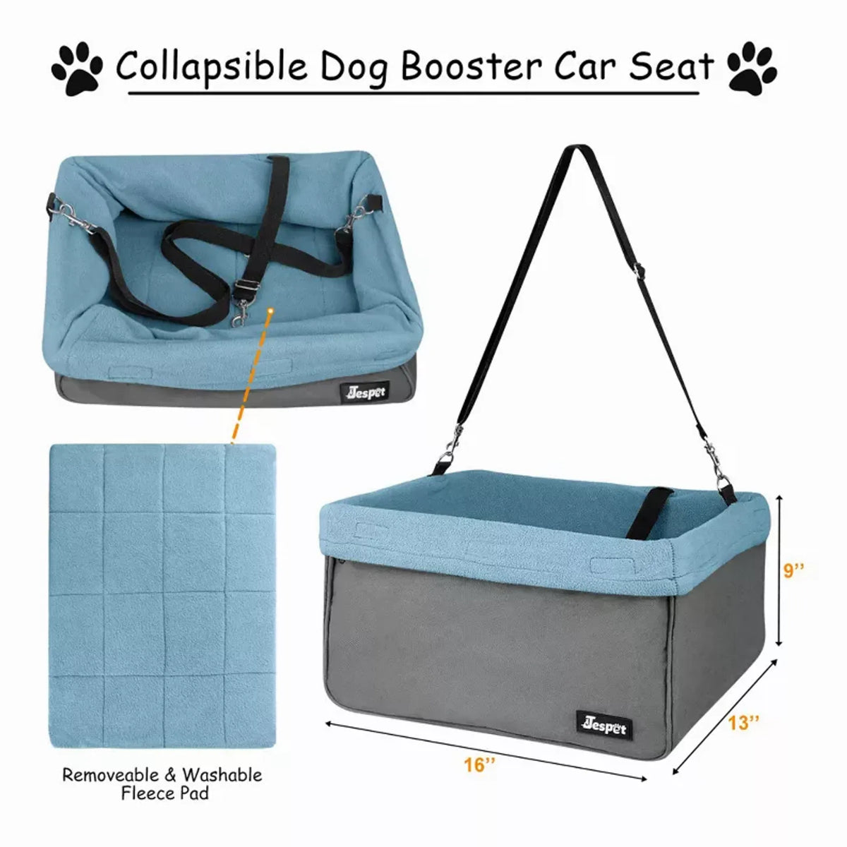 Elevated Dog Car Booster Seat with Safety Leash